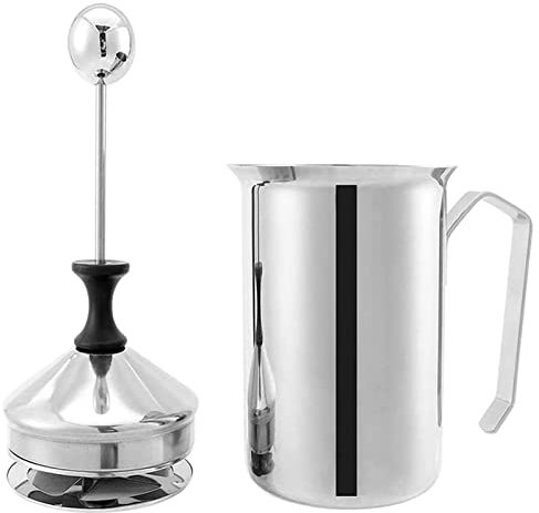 Gusengo Coffee Foam Pitcher | Stainless Steel Hand Pump Milk Foamer | Handheld Milk Frothing Pitchers,Manual Operated Milk Foam Maker For Cappuccions and Coffee Latte 17-Ounce/500ml