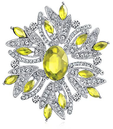 Große Statement Vintage Stil Crystal Flower Simuliert Yellow Topaz Crystal Brooch Pin For Freundin For Mother Silver Vergoldet
