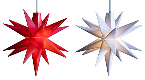Novaliv Weihnachtsstern LED Dekosterne Sparset ROT + WEISS 12cm Timerfunktion nur Innen mit 1,5m Kabel und Batteriefach für 3 AA Batterien 3D Stern 18 Zackig Leuchtstern LED Weihnachtslicht xmas