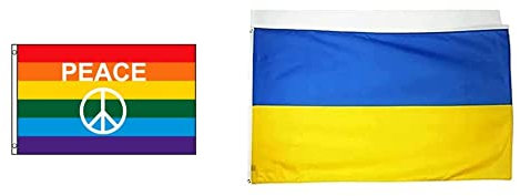 AZ FLAG Flagge Regenbogen Symbol Frieden 90x60cm - Peace Fahne 60 x 90 cm - flaggen Top Qualität & Flagge Ukraine 90x60cm - UKRAINISCHE Fahne 60 x 90 cm - flaggen Top Qualität