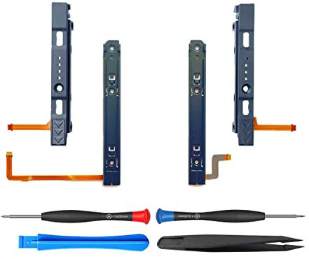 ElecGear Schieberbaugruppe Ersatz für OLED Switch HEG-001 und Joy Con Controller, Linke/Rechte Gleitschiene für NS OLED und Plastikrutsche Slider für Joy-Con mit Flexkabel, Reparaturwerkzeug inkl.