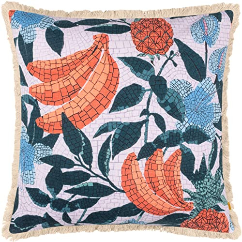 furn. Cypressa Polyester Filled Cushion – Mediterranean Floral Fruit Mosaic Tile Decorative Pillow (Lilac – 50x50cm)