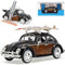 Motormax Volkwagen Käfer Schwarz mit Holzdesign und Surfbrett 1/24 Modell Auto mit individiuellem Wunschkennzeichen
