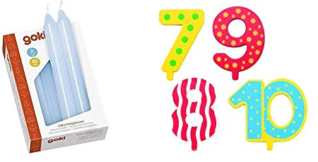 Goki Geburtstagskerzen-Set Blau & 60956 - Dekoration - Zusätzliche Zahlen 7, 8, 9, 10