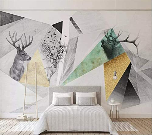 Wandbild Selbstklebende Fototapete 3D Einfaches Elch Abstraktes Geometrisches Quadrat Kinderzimmer Bar Büro Wohnzimmer Restaurant Bekleidungsgeschäft Flur Hotel Wanddeko 300 (Breite) x 210 (Höhe) cm