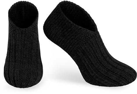 KNIT FACTORY - Miles Hausschuhe - Socken für Damen und Herren - Gestrickte Pantoffeln - Schwarz - 36-40