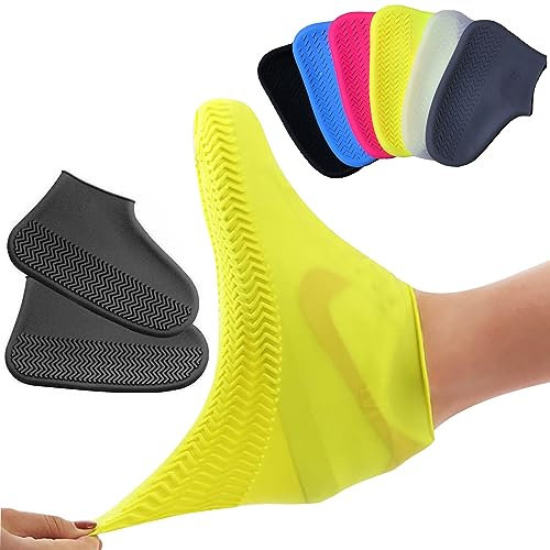 Silikon Regenüberschuhe, Silikon Überschuhe Wasserdichte Silikon Schuhüberzieher Wiederverwendbare rutschfeste Überschuhe Anti-Rutsch Schuhüberzieher für Regen, Schlammige Straßen (M, Schwarz)