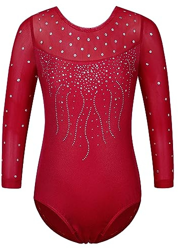 ZNYUNE Mädchen Gymnastikanzug mit Pailletten B285 WineRed 10A