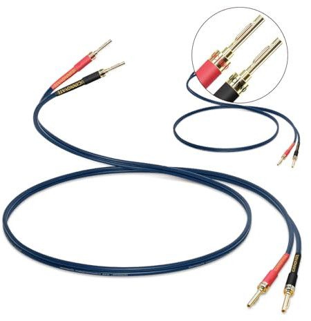 VVFLED Speaker Cable with Pin Banana Plugs, 2 Pack 9.8Ft / 3m 13 Gauge Speaker Wire with Gold-Plated Banana Plugs, Heavy-duty Blue Speaker Cable for Hi-Fi & Home Audio Accessories, Amp