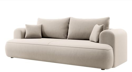 Selsey Sofa Schlafsofa Couch Mit Stauraum Schlaffunktion 3 Sitzer Pflegeleicht Polyurethanschaum Veloursoptik Hellbeige OVO