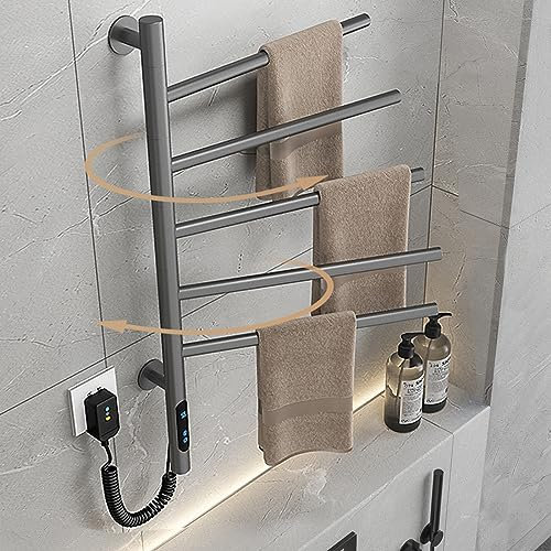 Rotación de 180° Toallero Electrico Baño, 85W Radiador Toallero Electrico Bajo Consumo LCD Control Táctil-Tiempo 1-9H-Ajuste de Temperatura, Estante Plegable de 90°-Toallero Electrico-42x66cm,Gris