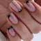 Square Short Stick On Nails,MouyouGlow Nude Pink Black French Tip Gems Press On Nails 24Pcs False Nails With Glue,Full Cover Fake Nails for Woman