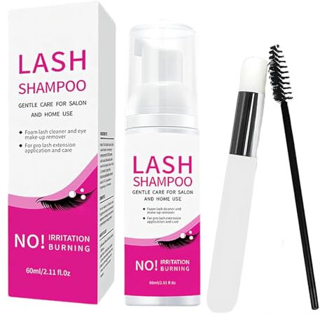 HKBTCH Wimpernshampoo für Wimpernverlängerung 60ml, Wimpernschuam Wimpernpflege, Lash Shampoo für Salon und Heimgebrauch, Paraben & Sulfat frei, Wimpernpflege Wimpernextension Reinigung mit 2 Bürsten