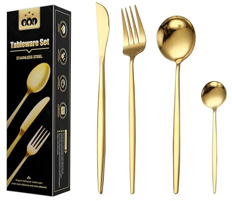 Wivico Gold Cutlery Set for 6 People 24-Piece|Stainless Steel Cutlery Sets Flatware Set Knife Fork Spoon Set|Ideal for Home/Party/Restaurant|Mirror Polished Tableware Set|Dishwasher Safe