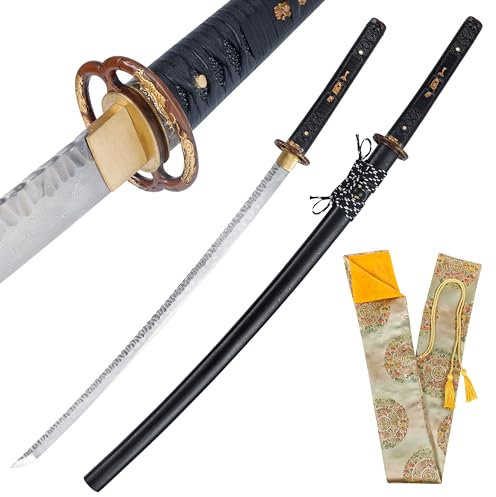 Profi Katana Schwert Echt Scharf Damaststahl 8000 Lagen oder 1060 Stahl Handgeschmiedetes für das Schneidtraining (R1412)