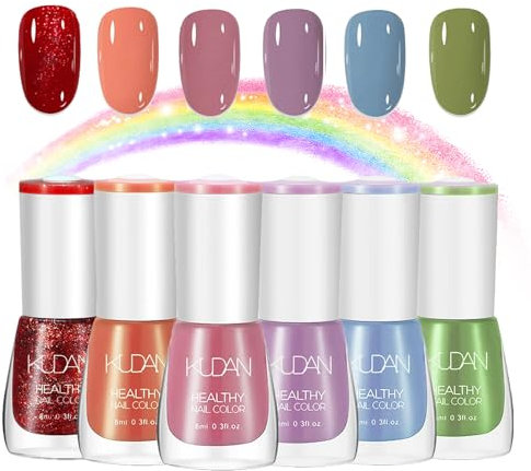 Colorful Nail Polish Set - Quick Dry & Long Lasting Nail Varnish - Non-Toxic Holographic 6 Color Nail Polishes - No Need UV Pink Nail Polish Kit Mother's Day Gifts Manicure (8ml x 6) (SET 1)