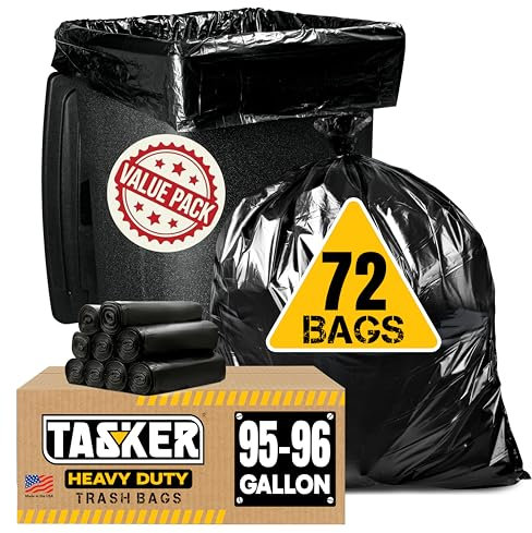 Lot de 72 sacs poubelle noirs de 250 litres, grands sacs poubelle noirs très résistants, grands sacs poubelle de 250 litres, 240 l, 240 l, 300 litres (noir)