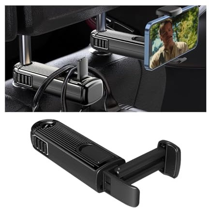 CGEAMDY Autositz Haken, Universal Auto Kopfstütze Haken, Autositz Lagerung Haken Mit Telefon Halter, Tragbare Auto Kopfstützenhaken, Für Autositz, Geldbörse(Schwarz)