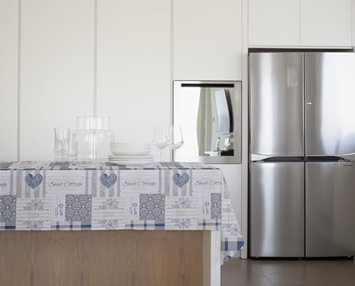 GEMITEX Traditionelle Tischdecke, Plüsch, gewachst, Wasser- und schmutzabweisend, Dekor 4164 Tiroler Blau, ideal für rechteckige Tische für 10/12 Personen, 140 x 240 cm, hergestellt in Italien, mit