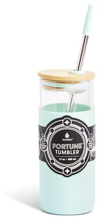 Manna Fortune Tumbler mit Bambusdeckel und Silikon-Trinkhalm aus Edelstahl, 500 ml, sanfte Brise