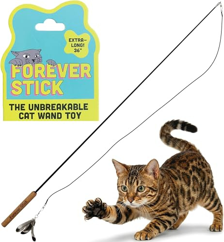 Forever Stick - The Unbreakable Cat Wand Toy, Durable Cat Toy Wand, Extra Long Cat String Toy, Cat Fishing Pole Toy for Bored Indoor Adult Cats, Cat Stick Toy, Cat Feather Wand, Cat Teaser Wand