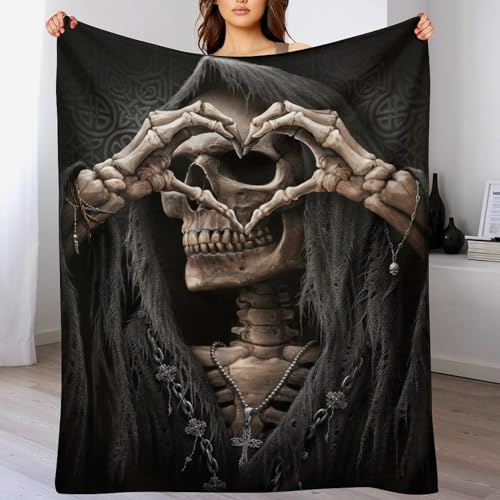 PAZZK Gothic, Skelett Kuscheldecke Couchdecke Decke Aus Flannel - Tagesdecke Wohndecken Für Sofa, Couch Oder Als Bettüberwurf - Waschbare Decke（100×130cm）
