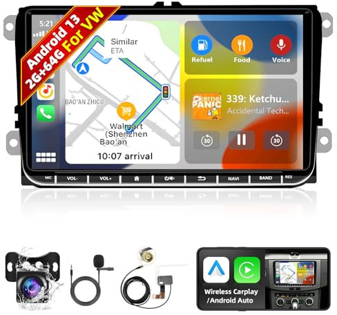 DAB 2+64G Carplay Autoradio für VW Seat Skoda Altea Toledo Leon Altea mit Android Auto, Podofo Android Touchscreen Bildschirm Car Stereo mit GPS WiFi Bluetooth HiFi USB FM RDS EQ Radio+Rückfahrkamera