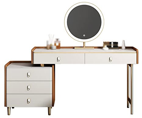 Schminktisch,Frisiertisch aus Massivholz, helle Luxus-Felsplatte, Frisiertisch, Schlafzimmer, Moderne kleine Wohnung, versenkbarer Frisiertisch, Kombination aus Frisiertisch