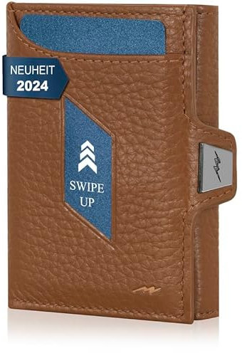 Marc Peter® Jupiter Cognac Echtleder Slim Wallet mit Münzfach | Kleines Portemonnaie für Herren mit RFID | Kompaktes Portmonee | Mini Geldbörse für Männer | Kreditkartenetui für bis zu 11 Karten