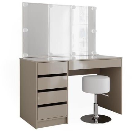 Vicco Schminktisch Sherry, Greige, 120 cm mit LED Beleuchtung und Hocker