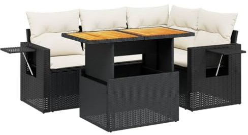 QJBSAVVA Eckbank Balkon Möbelsets Garden Furniture Sets Sitzgruppe Outdoor - 5-TLG. Garten-Sofagarnitur mit Kissen Schwarz Poly Rattan für Balkon Garten Party Terrasse