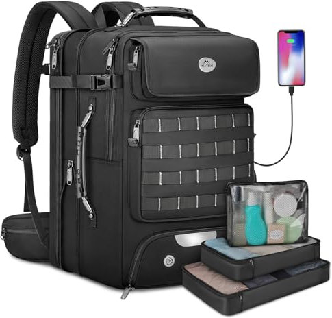 MATEIN Erweiterbar Reiserucksack 55x35x25 mit Schuhfach, 50L Groß Laptop Rucksack 17,3 Zoll mit USB Ladeanschluss Diebstahlsichere Tasche, Handgepäck Rucksack Herren mit 3 Packing Cubes, Schwarz