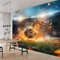 Fototapete 3D Effekt Sport-Fußball-Flammen 300x210 cm Vliestapete Wohnzimmer Schlafzimmer Vlies Tapete Art Wandtapete UV-Beständig Wanddekoration Tapete