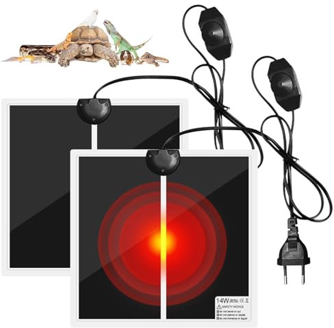 WIYETY 2 Stücke Reptil Heizmatte: 28 X 28 cm Terrarium Heizmatte mit Temperaturregelung, Heizkissen für Glasbehälter für Reptilien Eidechse Gecko Spinne Schlangen Schildkröte, 14W