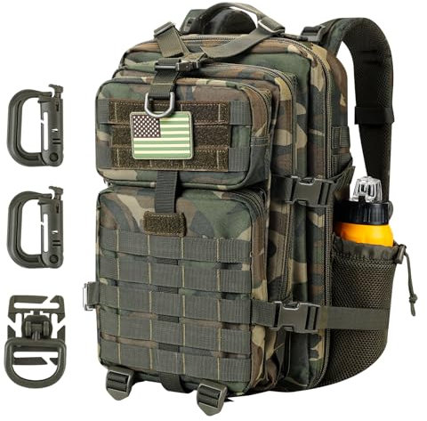 Hannibal Tactical 45L/30L MOLLE Assault Rucksack, taktischer Rucksack, Militär, Armee, Camping-Rucksack mit Flaschenhalter, Us Woodland, 30L