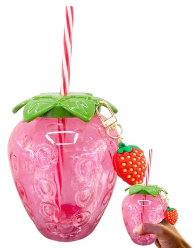 Verre à fraise - verre à boire en forme de fraise avec paille | Décoration de fête à thème fraise, bouteille d'eau pour thé, café, jus et autres boissons