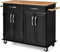 TANGZON Large Kitchen Island on Wheels, Rolling Kitchen Storage Trolley with 2 Cabinets, 2 Drawers, Adjustable Shelves, Rubber Wood Worktop & Side Handles, Dining Room Utility Serving Cart (Black)
