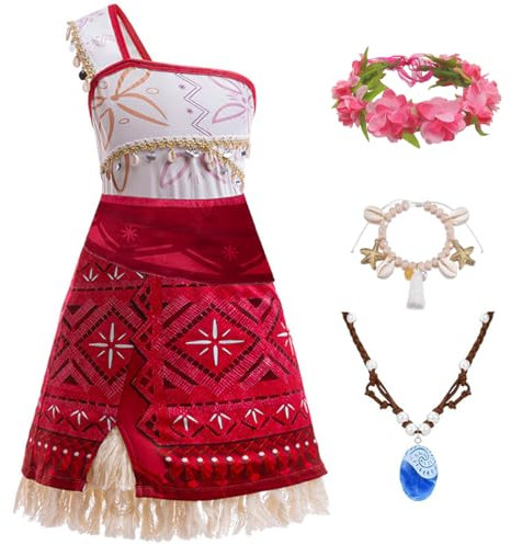 DGMYFY Déguisement Robe Princesse Fille avec Collier Fluorescent,Coquillage Bracelet,Couronne de Guirland,Deguisement Océanie Anniversaire Carnaval Enfant