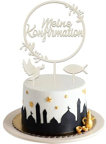 3 Stück Cake Topper Taufe, Kommunion Torten Topper Taufe Holz, Taufe Tortendeko Konfirmation Kuchendeko, Kuchen Deko Taube Fisch Tortendekoration Firmung, Kuchen Topper Taufe für Junge Mädchen