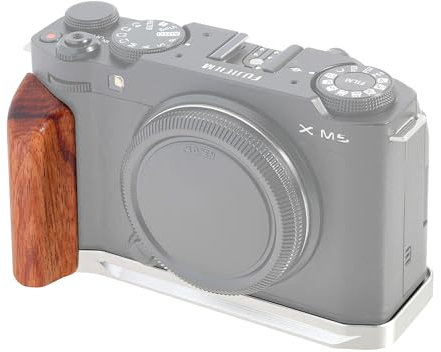 FOTGA XM5 Mango en forma de L con soporte de placa de liberación rápida para cámara FUJIFILM X-M5, mango lateral de madera integrado, placa de liberación rápida compatible con Arca Swiss (plata)