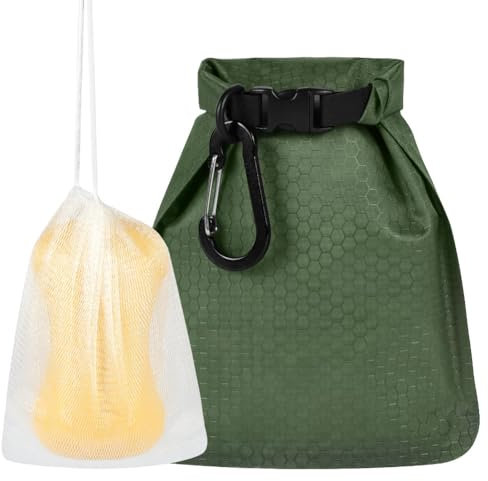 vsshe Borsa da Viaggio per Sapone, Sacchetto Portasapone Borsa per Sapone da Viaggio con Rete in Schiuma e Gancio, per Viaggi, Campeggio, Attività All'aperto(verde)