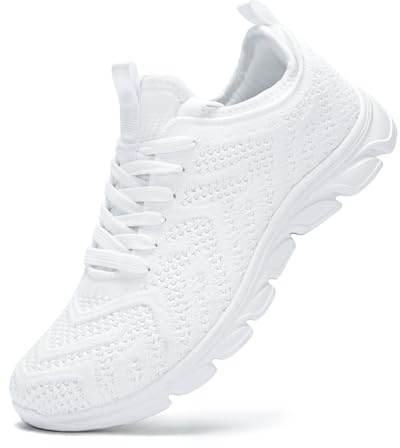 INYO Womens Trainers Running Shoes Fitness Sneakers Lightweight Breathable Jogging Walking Gym Sports Casual Trainers Tennis Shoes White Size 6 UK