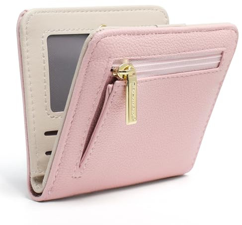 Damen Geldbeutel Klein mit RFID-Schutz, Mini Portemonnaie aus Weichem PU-Leder, Stylisches Design mit Druck, leicht & praktisch für Alltag und Reise - Rosa Pocket