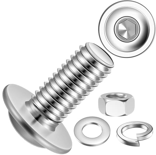 Zynthor 20Pcs M6 Nuts and Bolts, M6 x 20mm Flanged Button Head Socket Cap Screws Bolts, Nuts, Flat & Lock Washers Kits, 304 Stainless Steel, Allen Socket Drive, Bright Finish, Full Thread