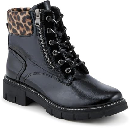 Patent Zip & Lace Up Ankle Boots - Black Size 5