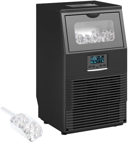 HOMCOM Commercial Ice Maker Machine Digital Control 30kg/24 Hours, Black | Freestanding Industrial Ice Cube Maker, Scoop, Self-cleaning, 4kg Storage, for Home, Office, Bar, Restaurant