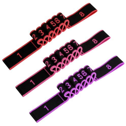 XRVRILE 3 Stück Fitnessbänder, Yoga Gurt für Dehnung & Widerstandstraining, Elastisches Fitnessband mit 8 Schlaufen, Stretching Yogagurt in Rot Rosa Lila für Pilates Tanztraining Gymnastik
