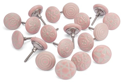 Ajuny Set of 20 Ceramic Knobs Light Pink for Dresser Drawers Chest Cupboard Bathroom Cabinet Kitchen and Furniture Handmade Vintage Handles Pull Decorative Knobs