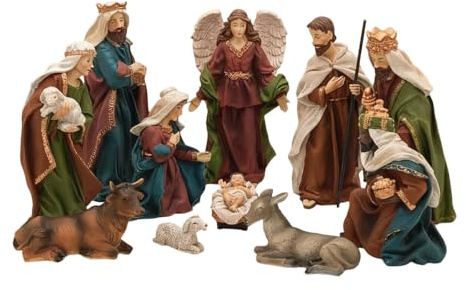 Weihnachtskrippen-Figurenset, Kunstharzfiguren, Jesus-Krippe, Heilige Familie-Statue für Neujahr