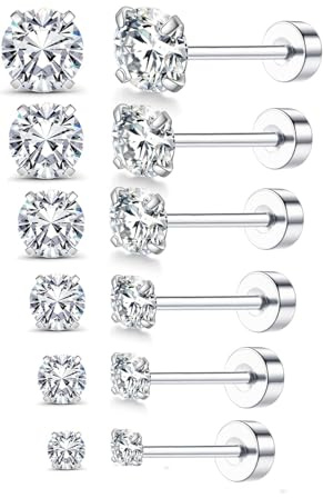 8MM Extra Lange Ohrstecker für Dicke Ohrläppchen, 20G Hypoallergen Flat Back Ohrringe Damen Herren Chirurgenstahl Stecker Ohrringe CZ Knorpelohrringe Silber/Gold